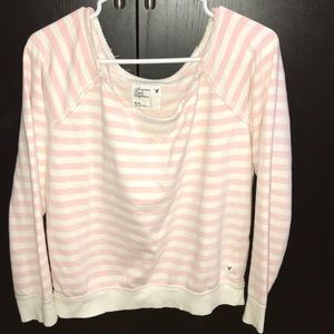 Striped cardigan. Wide neck